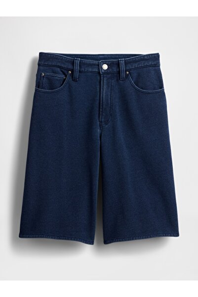 GAP Kadın Lacivert 11" Mid Rise Fransız Havlu Kumaş Denim Şort