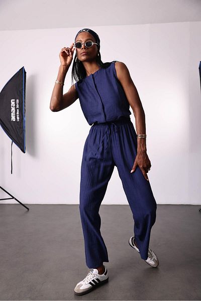 5in1Canpolat Navy Blue Patched Vest Trousers Set