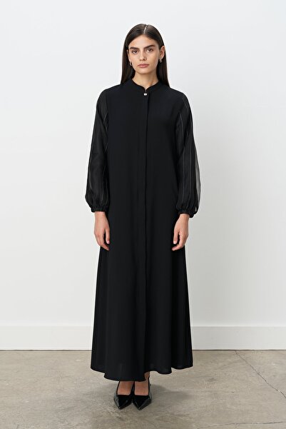 Nihan Kolları Organze Ferace Siyah