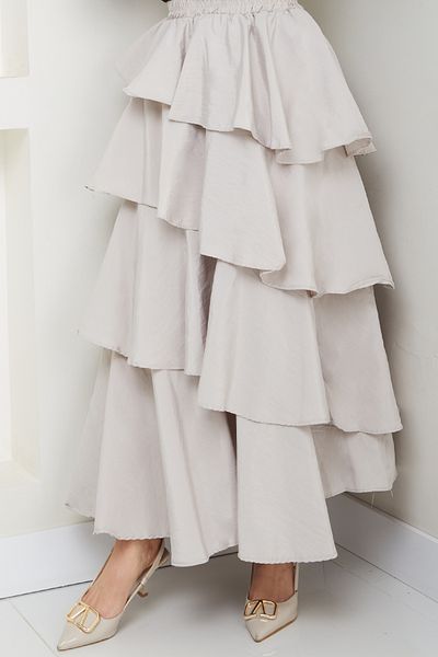 InStyle Ruffled Layered Long Modal Skirt Stone
