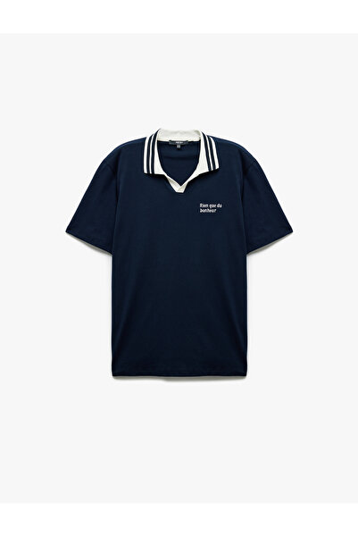 Koton Baumwoll-Kurzarm-T-Shirt mit Farbkontrast und bedrucktem Polo-Ausschnitt in regulärer Passform