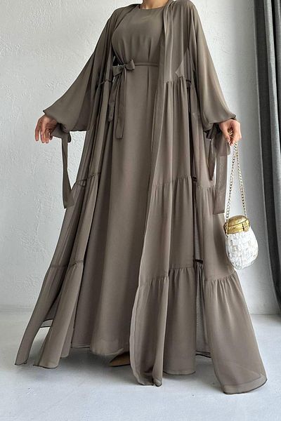 MELEK ARAZ Σετ Hena Premium Chiffon Abaya – Χακί