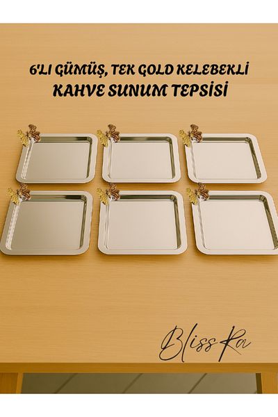 Blissra 6-Piece Coffee Presentation Tray, Gold Butterfly Detail, Gift Stainless Steel Presentation Tray