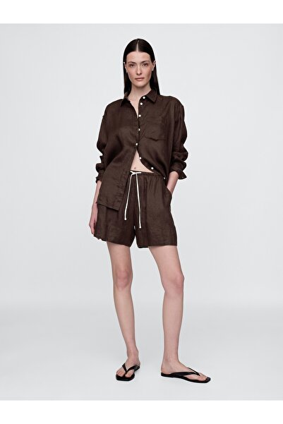 GAP Kadın Kahverengi %100 Keten Easy Şort