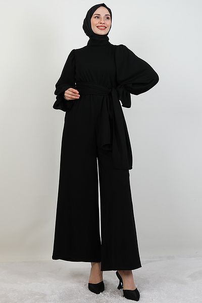 GİYZAMİLA Thick Belted Jumpsuit Black