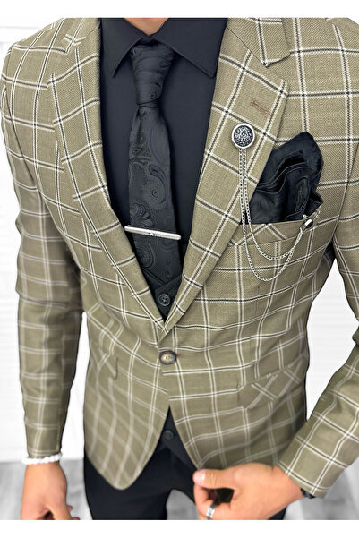 dehaine Men's slim fit checked jacket, 875, brown