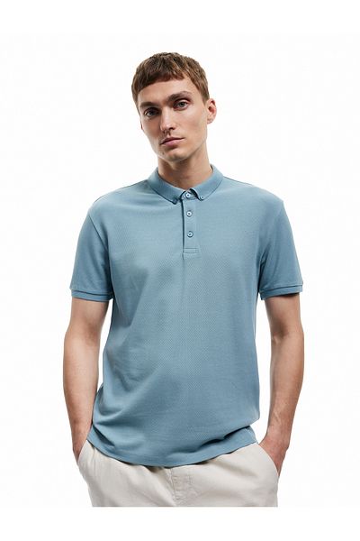 Koton Short Sleeve Button Detailed Cotton Pique Fabric Slim Fit Polo Neck T-Shirt