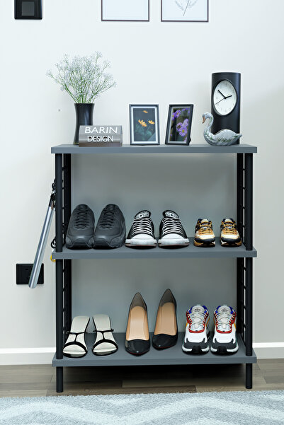 BARIN DESIGN 3 Raflı Metal Telli Çok Amaçlı Ayakkabılık ve Organizer Raf Kolay Kurulumlu, Çevir-Tak Sistem Raf