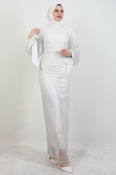 GİYZAMİLA Βραδινό φόρεμα Aheste Beading White
