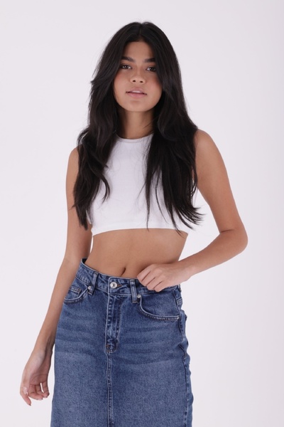 RICHMOST Dar Kalıplı Orta Boy Klasik Tarzlı Cepli ve Astarsız Normal Belli Kadın Kot Etek Koyu Mavi Denim