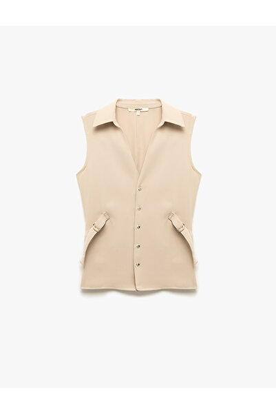 Koton Crepe Fabric Belt Detailed Sleeveless Shirt