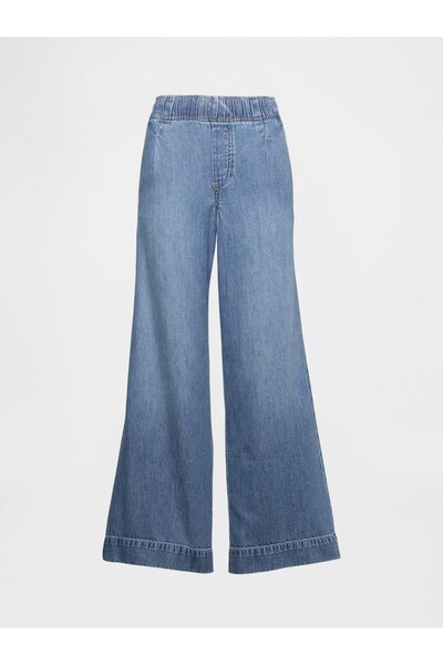 GAP Kadın Mavi Mid Rise UltraSoft Pileli Baggy Jean Pantolon