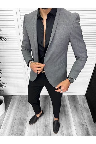 dehaine Men's slim fit checked jacket, CK023, grey