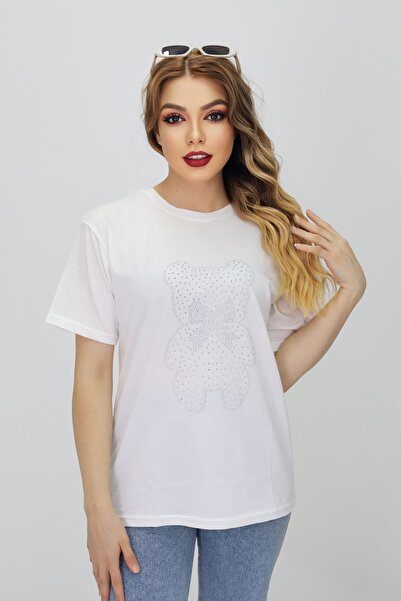 CMC دراجة من القطن الممشط المضغوط مع أحجار وطباعة، تي شيرت برقبة دائرية