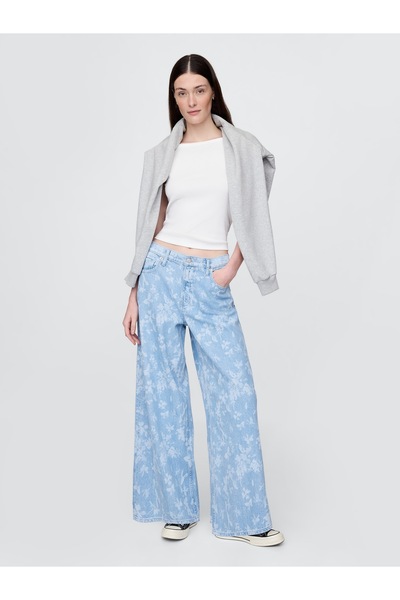 GAP Kadın Açık Mavi Mid Rise UltraSoft Baggy Jean Pantolon
