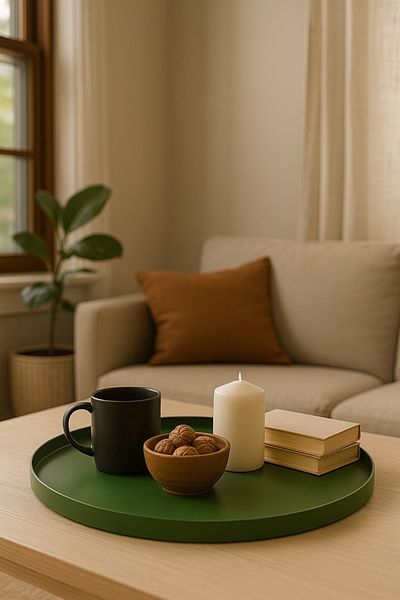 hemlife Decorative Presentation Tray 44 cm Metal Serving & Presentation Tray Large Size Round Tray