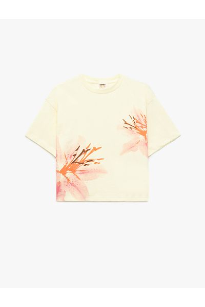 Koton Floral Printed Short Sleeve Crew Neck Cotton T-Shirt