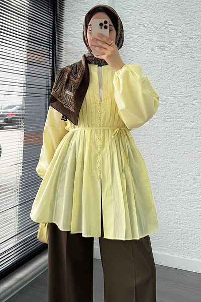 MELEK ARAZ Voile Tunic with Rib Detail - Yellow