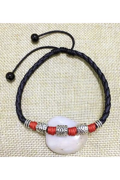 sarıyer silver Red Black Color Design Steel Carved Buckle Adjustable Size Leather Rope Street Style Men's Anklet