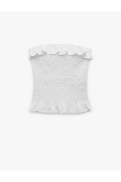 Koton Cotton Ruffled Gipeli Strapless Neckline Sleeveless Crop Blouse