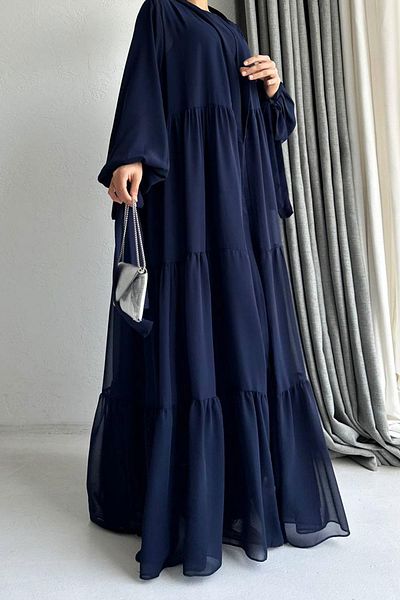 MELEK ARAZ Комплект Hena Premium Chiffon Abaya – тъмносин