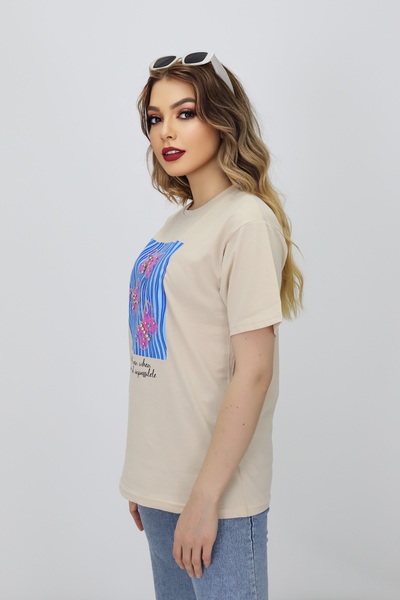 CMC Ποδηλατικό μπλουζάκι από χτενισμένο βαμβάκι με πέτρες και στάμπα, μπλουζάκι με λαιμόκοψη