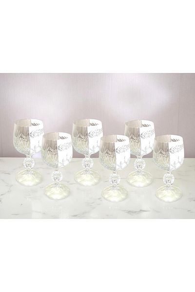 Kristal Market Handmade Crystal Footed Decorative Presentation Set Coffee Side Liquor Water Glass Set of 6