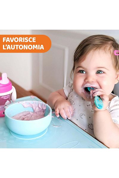 Chicco Easy Bowl Silicone 6m+, Light Blue