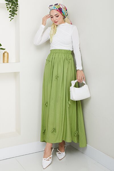 InStyle Φούστα με λεπτομέρεια φιόγκου με ελαστική μέση φιστίκι πράσινη φούστα