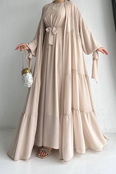 MELEK ARAZ Комплект Hena Premium Chiffon Abaya – Бежов