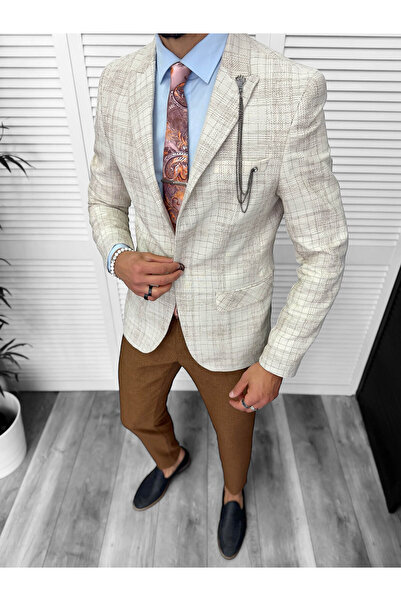 dehaine Men's jacket, slim fit, checked, 459, beige