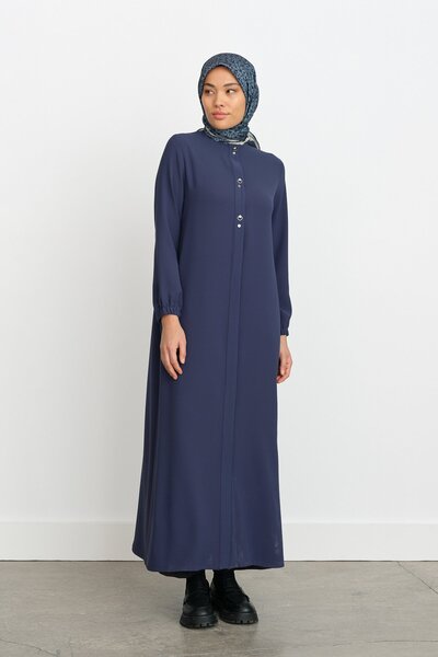 Nihan Metal Aksesuarlı Ferace İndigo