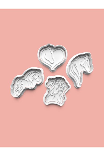 AKTASTORE قالب كوكيز على شكل حصان وقالب عجينة السكر مجموعة من 4 قطع 0809-set