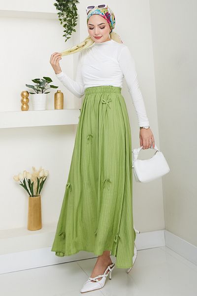 InStyle Bow Detail Elastic Waist Pistachio Green Skirt