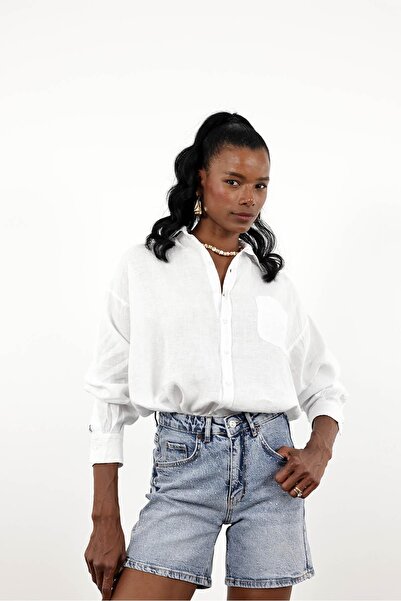 5in1Canpolat White 100% Linen Oversize Shirt