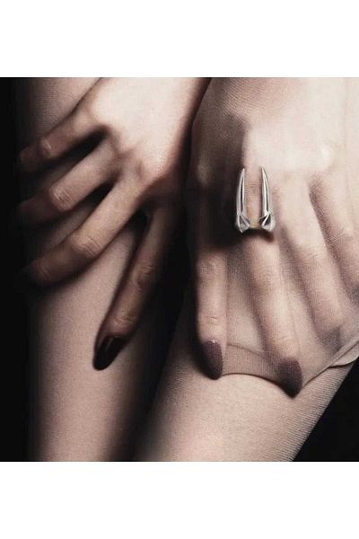 sarıyer silver Special Design Vampire Wolf Tooth Model Stylish Gothic Style Daily Use Adjustable Size Steel Ring
