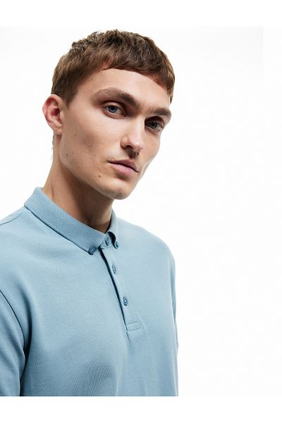 Koton Short Sleeve Button Detailed Cotton Pique Fabric Slim Fit Polo Neck T-Shirt