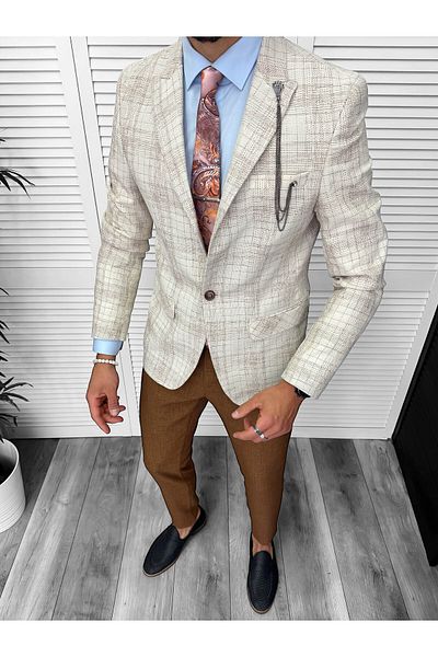 dehaine Men's jacket, slim fit, checked, 459, beige