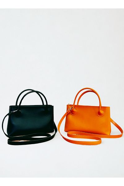 fular & bags Set de două piese pentru femei, cu fermoar, mâner lung, geantă de mână și de umăr bagheta neagră și portocalie
