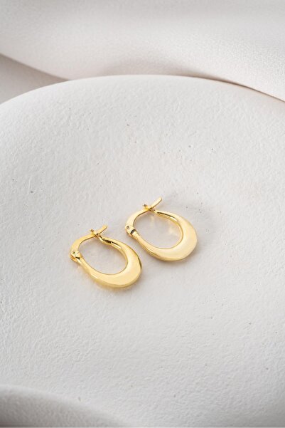 Nereze 925 Ayar Gümüş Gold Rengi Sade U Şeklinde Şarnel Küpe