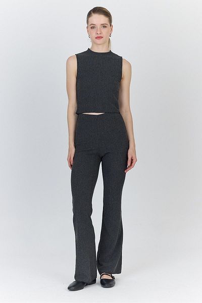Rays Anthracite Sleeveless Crop Top and Flared Leg Pants Set 1512