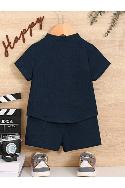 Bubito Stylish Cotton 2-Piece Summer Shorts Set with Muslin Pockets - Navy Blue