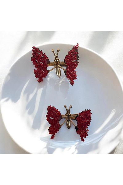 gigigiyim Butterfly Clamp Buckle with Moving Wings Transparent Bead Detail
