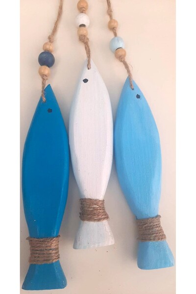 ELSA Ahşap Balık Figürlü Duvar Süsü – 3'lü Set (Koyu Mavi, Açık Mavi, Beyaz)