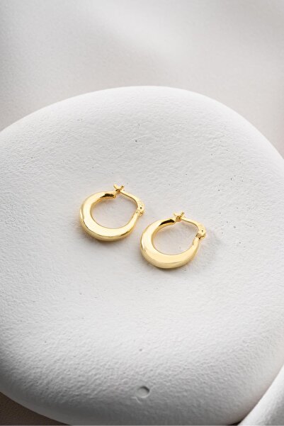 Nereze 925 Ayar Gümüş Gold Rengi Sade 15 mm Şarnel Küpe