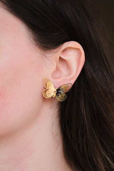 AURRARİ Kelebek Leyla Çelik Küpe Altın Kaplama