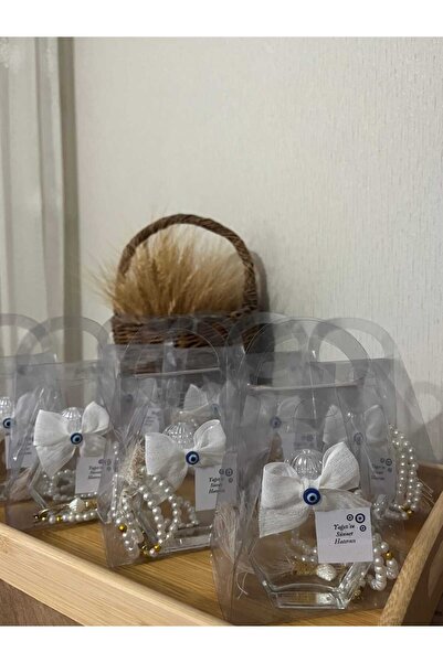 MODA Hediyelik Tesbihli Cam Şişe Limon Kolonya doğum,düğün,nişan,söz,kına,nik...