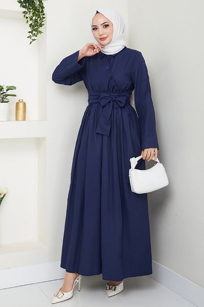 InStyle Φόρεμα Navy Blue με ασύμμετρη λεπτομέρεια με κουμπιά