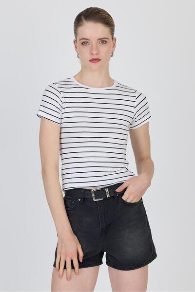 Rays Tricou crop din bumbac cu dungi albe 4014