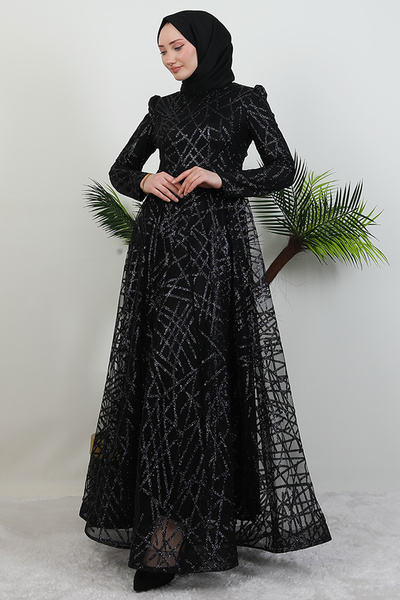 GİYZAMİLA Βραδινό φόρεμα Cansu Glitter Μαύρο